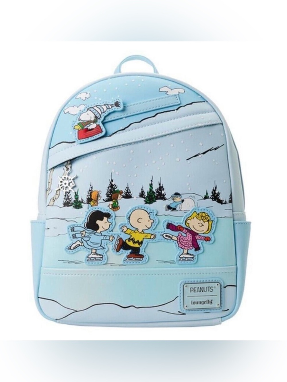 Loungefly Peanuts Charlie Brown Snoopy Ice Skating Winter Snow Mini Backpack - Picture 1 of 11